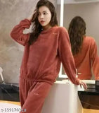 Soft wool winter wear nightsuit for women, printed fur design, super soft and trendy for cold nights