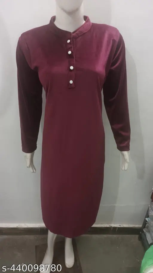 Maroon velvet women's winter kurta
