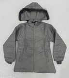 Grey puffer coat with fur hood
