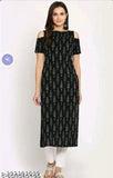 Black cotton long kurta dress with front openings, 3/4 sleeves