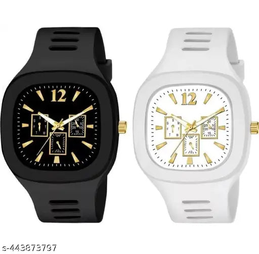 White and black sports watches with date function, casual style