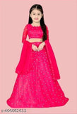 Embroidered semi-stitched net lehenga choli for girls party wear, printed cute design, long sleeves, 3-15 years, Indian origin