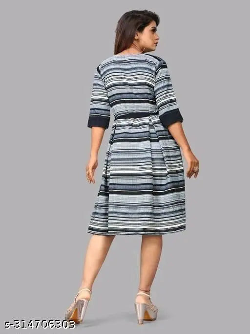 Crepe striped short dress for women, latest Indian fashion trend