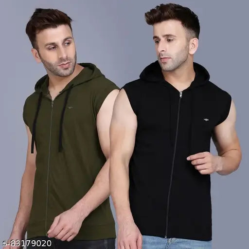 Menkovy sleeveless cotton blend T-shirt combo, solid design in two sizes - S (38in/26in) & M (40in/27in), elevating casual style