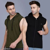 Menkovy sleeveless cotton blend T-shirt combo, solid design in two sizes - S (38in/26in) & M (40in/27in), elevating casual style