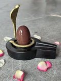 Brown marble Shiva Lingam idol for home pooja, authentic Narmadeshwar Shivling from Bakawan, MP