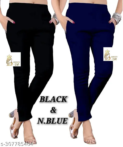 Black and navy jeggings, high waist, elastic waistband, casual wear, women's fashion
