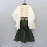 Cotton blend ethnic wear sets for girls, self-design sharara and top with dupatta, Indian origin