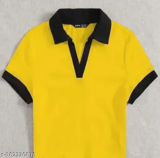 Cotton blend collar crop top, stylish women's polo neck short sleeve in various sizes (XS-32), ideal for casual wear and college parties, originates from India
