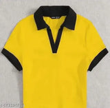 Cotton blend collar crop top, stylish women's polo neck short sleeve in various sizes (XS-32), ideal for casual wear and college parties, originates from India