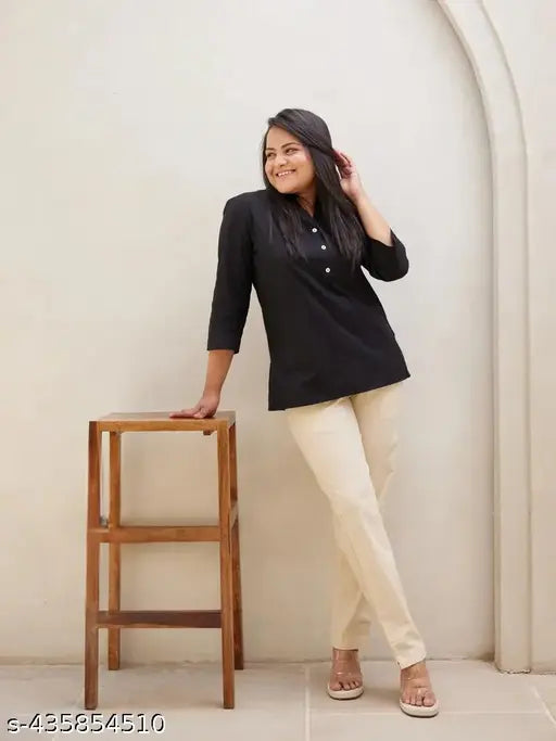 Regular fit, casual cotton solids, ladies trousers