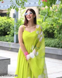 Georgette parrot flower dress, vibrant solid color, India-made fashion attire