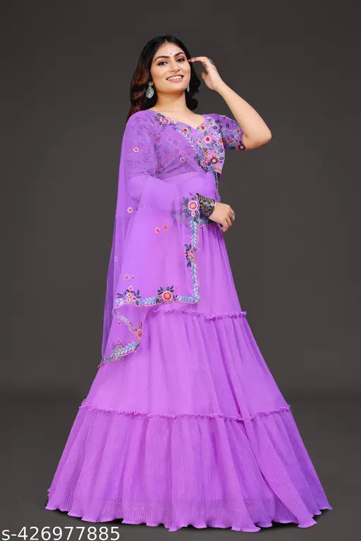 Embroidered georgette women's choli and dupatta set, semi-stitched in India