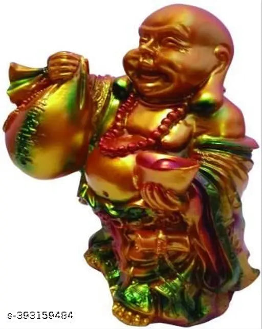 Resin Feng Shui Laughing Buddha figurine for wealth, happiness, and good luck, intricately handcrafted in India