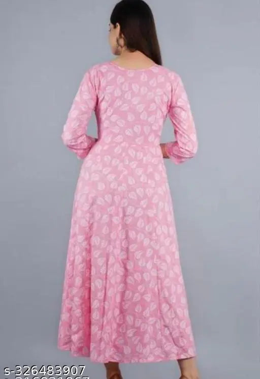 Rayon three-quarter sleeve printed kurti from Saawariya Enterprise, featuring pink and white design. S (36in bust, 46in length), M (38in bust, 46in length), L (40in bust, 46in length)