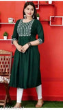 Dark green embroidered anarkali kurta for women, long sleeves, straight-cut, embroidered details