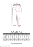 Women's silk party wear trousers. Gold satin fabric with elastic waistband, knee-length and no pockets