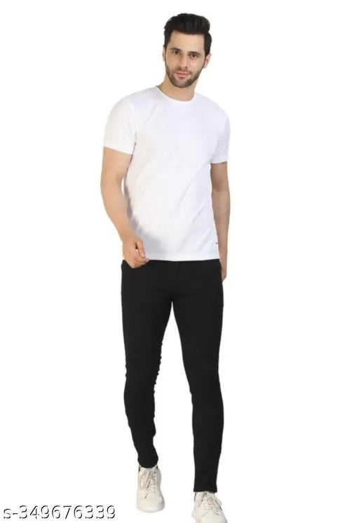Black denim flaying men jeans RK3OI, plain style with solid pattern, size 28/30/32 for waist 28in/30in/32in, hip 32in/34in/36in, and length 41in. Made in India