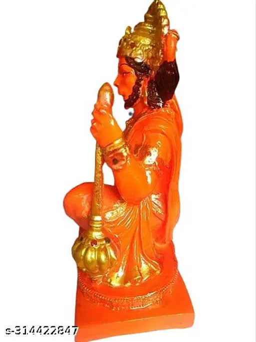 Orange Polyresin Panchmukhi Hanumanji Statue, intricate Indian craftsmanship, 8" Inch tall for home decor or pooja temple
