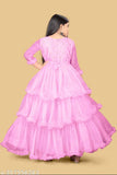 Unique net partywear gown for girls, solid color and three-quarter sleeves, Indian festive dress for women ages 16 years