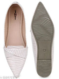 Cream synthetic leather ballerinas by Shezone, elegant slip-on footwear for women