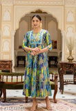 Multicolor floral embroidered viscose rayon anarkali kurta, women's print work top with tassels