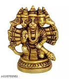 Brass statue of Panchmukhi Hanuman, depicting Lord Hanuman in five forms, with a halo at the top. The idol is standing and has a prayer beads garland, set against a plain background
