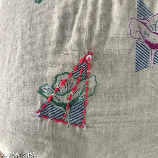 Marron ikaat cotton printed straight kurta with katha work - Rayon, three-quarter sleeves, solid pattern, Indian ethnic wear on mannequin