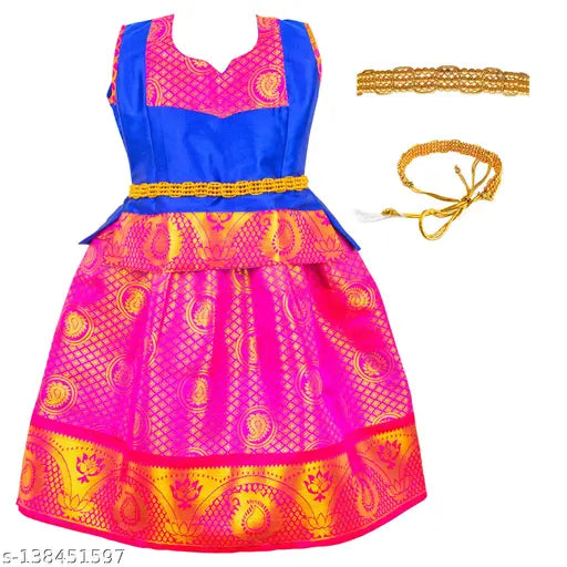 Brand New art silk Lehenga Choli Pattu Pavadai & Langa set for 2-7yr old girls, South Indian ethnic wear for baby girls' festivals