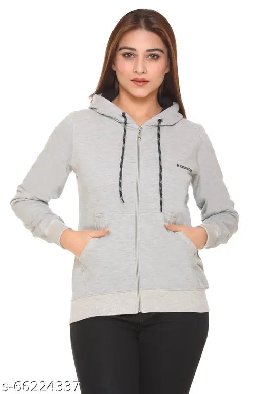 Fleece Hardihood Women's Hooded Jacket, solid color design, long sleeves, zippered closure, two side pockets, warm winter wear