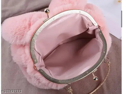 Purple fur lining, handbag for women or girls, ladies sling bag, casual carryall for all seasons, school bag with rabbit ears