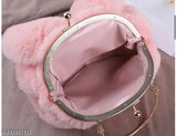 Purple fur lining, handbag for women or girls, ladies sling bag, casual carryall for all seasons, school bag with rabbit ears