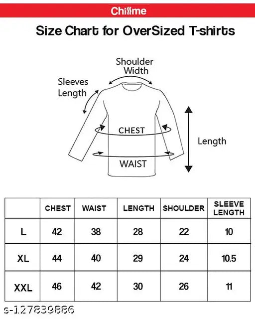 Size chart for oversized T-shirts