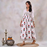 Polka dot rose printed rayon Anarkali kurti, trendy and stylish for women's festive fancy wear
