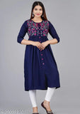 Rayon Anarkali floral kurti, single solid combo, 3/4 sleeves, Indian craftsmanship