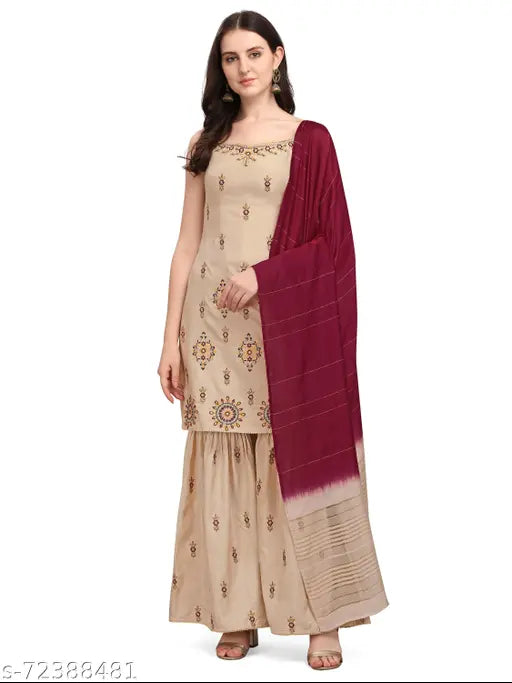 Pink, slub cotton kurta with sharara set
