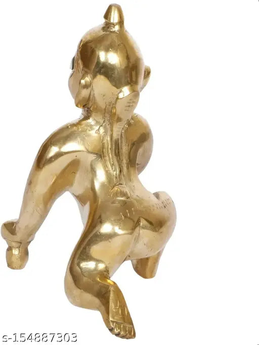 Brass 3inch Krishna Idol, traditional Indian statuette of baby Krishna, celebrating Laddu Gopal