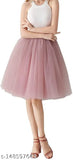 Pink tulle midi skirt with ruffled hem