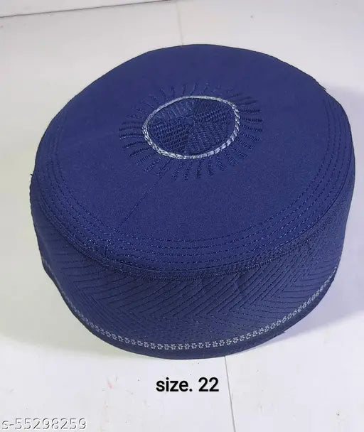 Blue embroidered cotton Islamic cap topi for men, authentic design, comfortable and easy to maintain