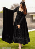 Georgette embroidered anarkali gown with dupatta, traditional Indian fashion for women (S-50", "M-51", "L-52", "XL-52", "XXL-53 inches)