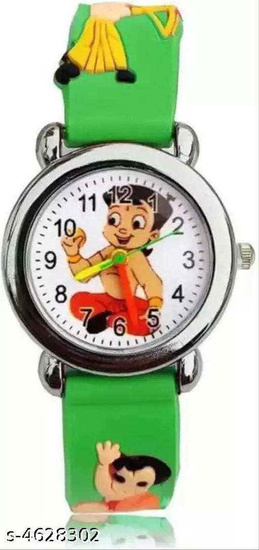 Rubber kids watch with cartoon character design, plastic strap