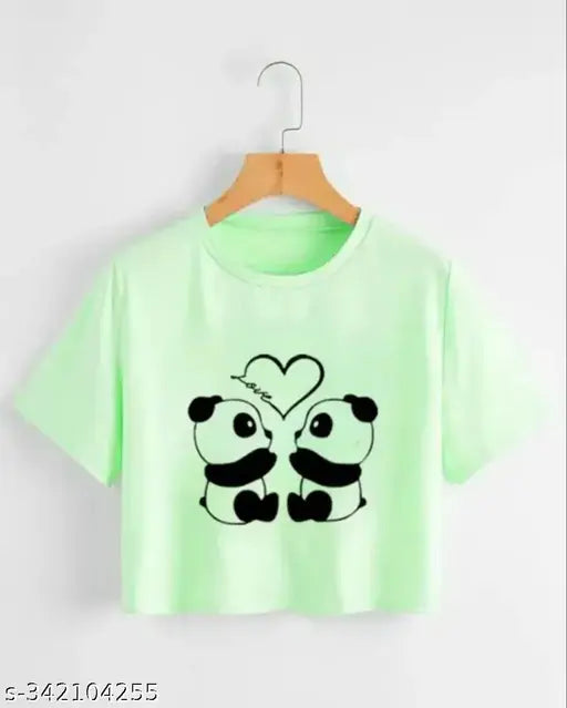 Women's graphic print round neck half sleeve cotton blend crop top, vibrant design for casual outings