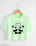 Women's graphic print round neck half sleeve cotton blend crop top, vibrant design for casual outings