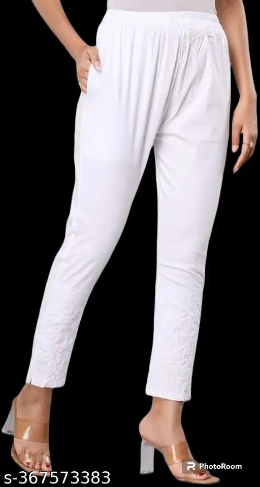 White Chikankari cotton trousers for women's formal wear