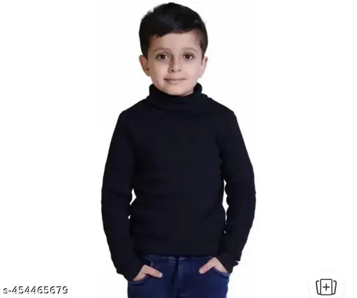 Cotton blend boys' highneck turtleneck, solid color for kids aged 6-14 years Main image
