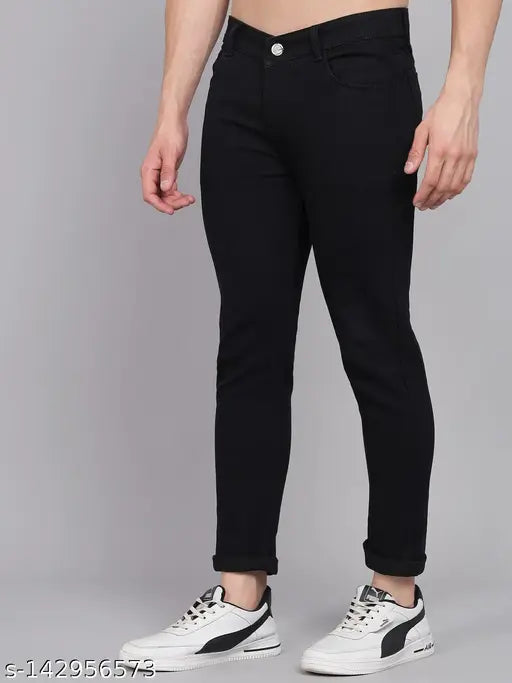 Solid denim skinny men's jeans, India-made for sizes 28, 30, 32, 34, 36
