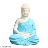 Blue, white, and orange polyresin meditating Buddha statue (9cm x 7cm x 15cm), hand-crafted decorative showpiece from India