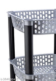 Grey multipurpose plastic trolley with dish rack for kitchen fruit and vegetable storage