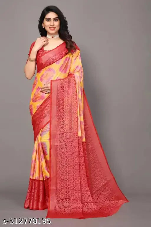 Festival Special Chiffon Brasso Saree with Printed Unstitched Running Blouse, India origin