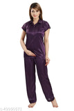 Satin women's nightsuit set, free size, solid design, super soft satin fabric from Style Dunes, India